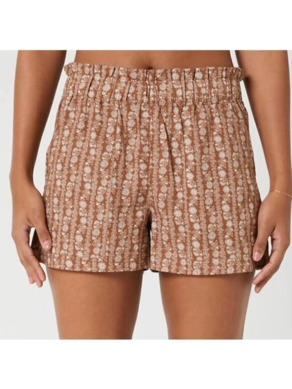 NEW Brixton Women’s Size XL Balboa Linen Blend Brown Shorts In Bison v6x